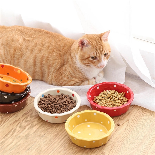 Cute Ceramic Cat Bowls with Wood Stand - Cute Ceramic Cat Bowls with Wood Stand - Image 3 of 4