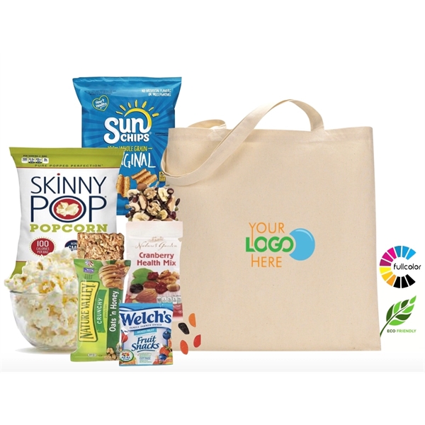 Low Minimum - Cotton Tote with Snacks - Low Minimum - Cotton Tote with Snacks - Image 0 of 2