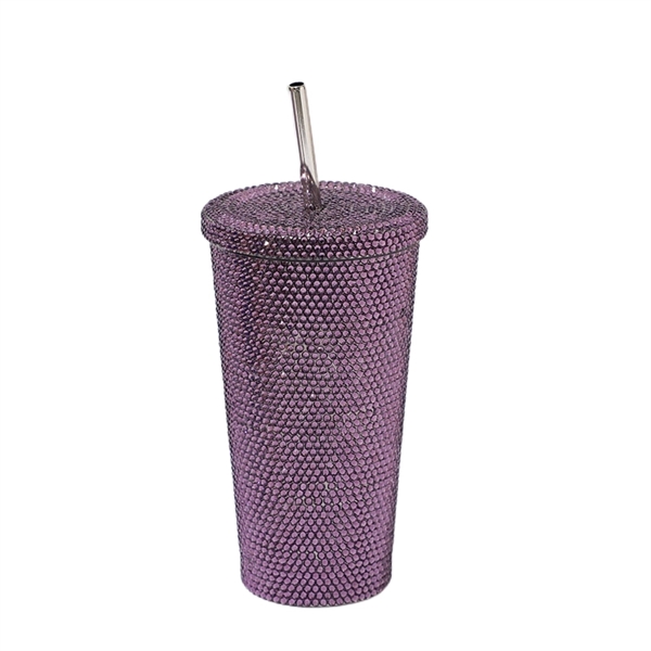 16.9 oz Studded Stainless Steel Tumbler With Lid and Straw - 16.9 oz Studded Stainless Steel Tumbler With Lid and Straw - Image 8 of 9