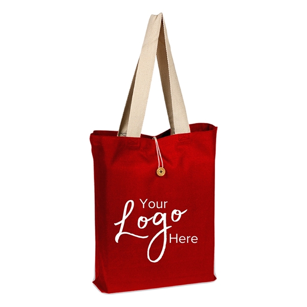 Button-Up Tote Bag w/ Natural Handles 15" x 16" x 3" - Button-Up Tote Bag w/ Natural Handles 15" x 16" x 3" - Image 2 of 7