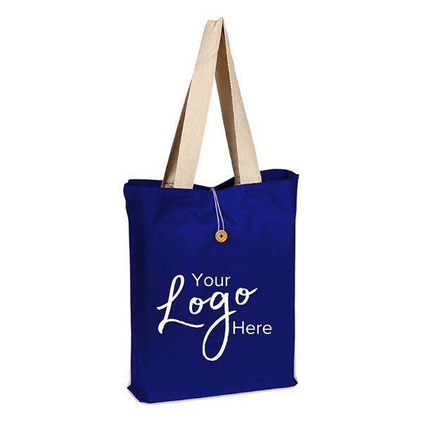 Button-Up Tote Bag w/ Natural Handles 15" x 16" x 3" - Button-Up Tote Bag w/ Natural Handles 15" x 16" x 3" - Image 3 of 7