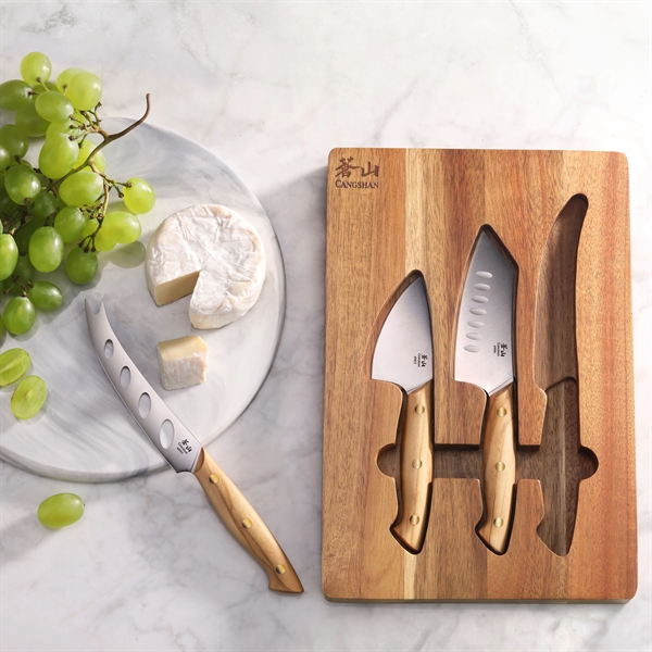 Cangshan 3-Piece Olive Wood Cheese Knife Set w/Cheese Board - Cangshan 3-Piece Olive Wood Cheese Knife Set w/Cheese Board - Image 3 of 9