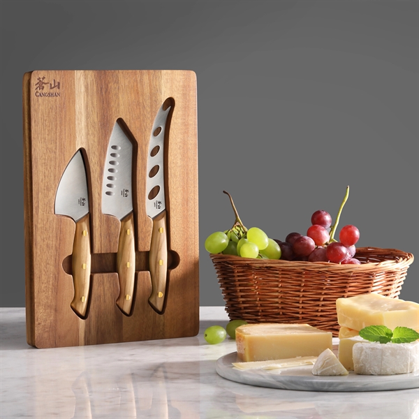 Cangshan 3-Piece Olive Wood Cheese Knife Set w/Cheese Board - Cangshan 3-Piece Olive Wood Cheese Knife Set w/Cheese Board - Image 4 of 9