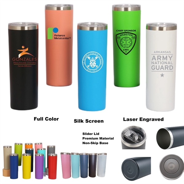 20 oz Power Coating Skinny Tumbler with Straw and Lid - 20 oz Power Coating Skinny Tumbler with Straw and Lid - Image 0 of 27