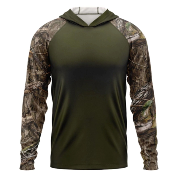 Mossy Oak® Men's. Polyester Interlock Raglan Hooded T-Shirt - Mossy Oak® Men's. Polyester Interlock Raglan Hooded T-Shirt - Image 2 of 13