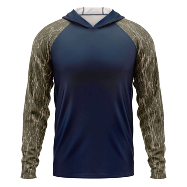 Mossy Oak® Men's. Polyester Interlock Raglan Hooded T-Shirt - Mossy Oak® Men's. Polyester Interlock Raglan Hooded T-Shirt - Image 1 of 13