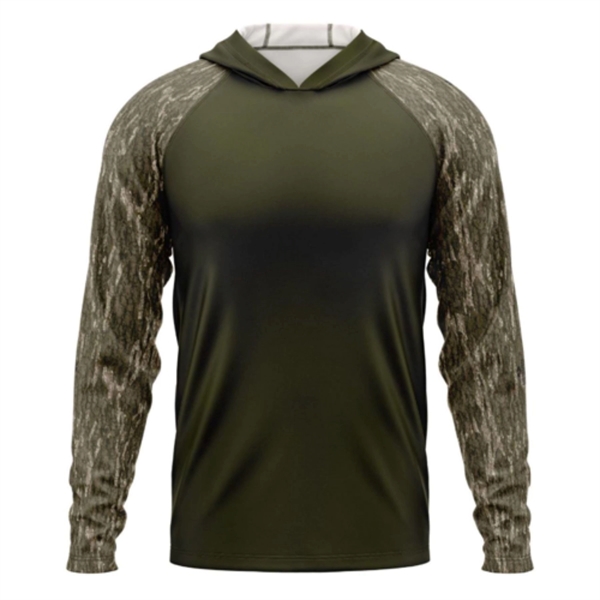 Mossy Oak® Men's. Polyester Interlock Raglan Hooded T-Shirt - Mossy Oak® Men's. Polyester Interlock Raglan Hooded T-Shirt - Image 6 of 13