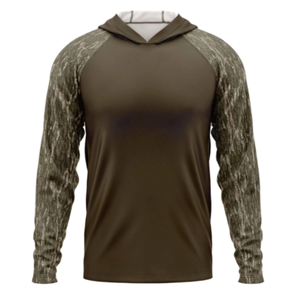 Mossy Oak® Men's. Polyester Interlock Raglan Hooded T-Shirt - Mossy Oak® Men's. Polyester Interlock Raglan Hooded T-Shirt - Image 7 of 13