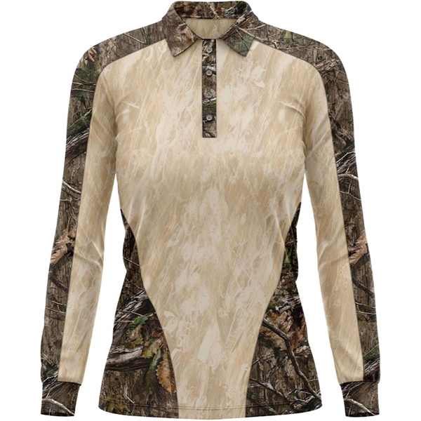 Mossy Oak® 75D Women's Pique Polo Long Sleeve Shirt - Mossy Oak® 75D Women's Pique Polo Long Sleeve Shirt - Image 3 of 6