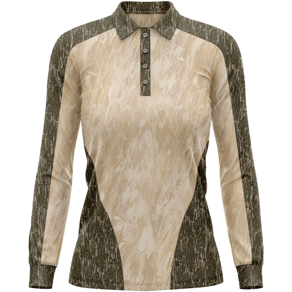 Mossy Oak® 75D Women's Pique Polo Long Sleeve Shirt - Mossy Oak® 75D Women's Pique Polo Long Sleeve Shirt - Image 5 of 6