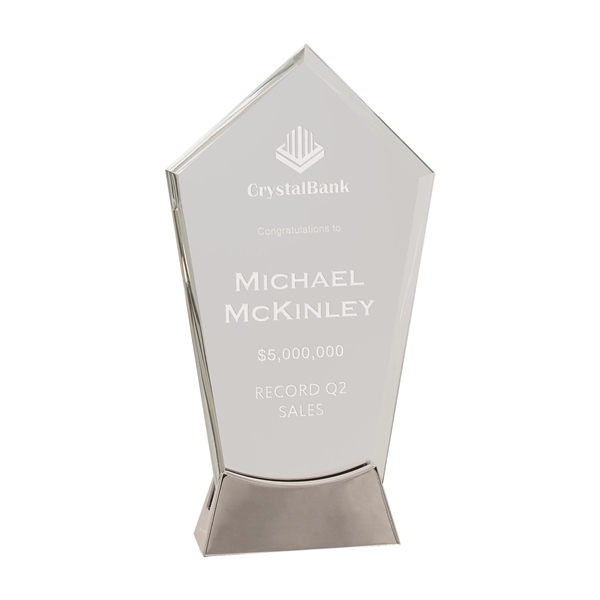 9 1/4" Clear Peak Platinum Glass Award w/ Metal Base - 9 1/4" Clear Peak Platinum Glass Award w/ Metal Base - Image 0 of 1