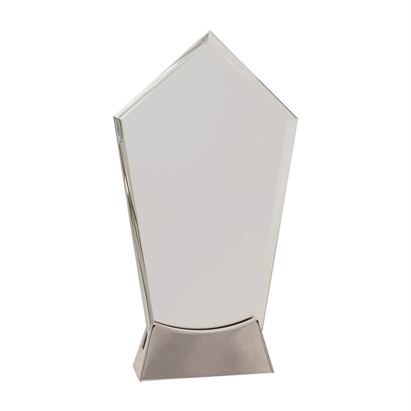 9 1/4" Clear Peak Platinum Glass Award w/ Metal Base - 9 1/4" Clear Peak Platinum Glass Award w/ Metal Base - Image 1 of 1