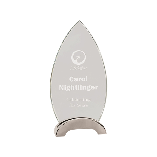 8 1/2" Clear Oval Platinum Glass Award w/ Arch Metal Base - 8 1/2" Clear Oval Platinum Glass Award w/ Arch Metal Base - Image 0 of 1