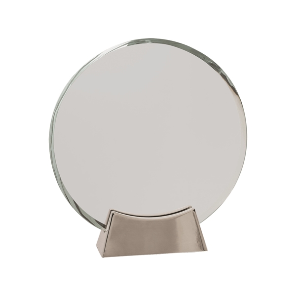 7 1/4" Clear Round Platinum Glass Award w/ Metal Base - 7 1/4" Clear Round Platinum Glass Award w/ Metal Base - Image 1 of 1