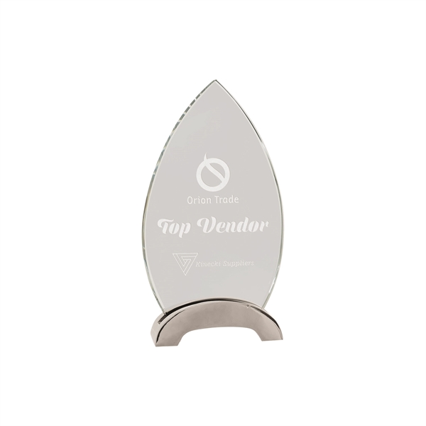 7 1/2" Clear Oval Platinum Glass Award w/ Arch Metal Base - 7 1/2" Clear Oval Platinum Glass Award w/ Arch Metal Base - Image 0 of 1