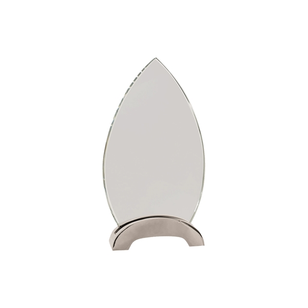 7 1/2" Clear Oval Platinum Glass Award w/ Arch Metal Base - 7 1/2" Clear Oval Platinum Glass Award w/ Arch Metal Base - Image 1 of 1