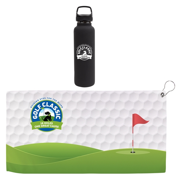 Custom Hole in One Insulated Vacuum Bottle & Golf Towel Gift Set