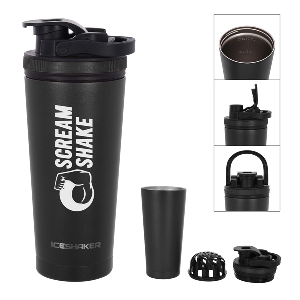26 Oz. Stainless Steel Ice Shaker Promo Bottle - 26 Oz. Stainless Steel Ice Shaker Promo Bottle - Image 1 of 56