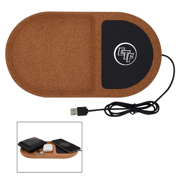 Cork Wireless Charging Pad Desktop Organizer - Cork Wireless Charging Pad Desktop Organizer - Image 0 of 2