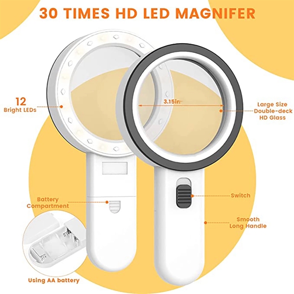 30X Magnifying Glass With Led Light