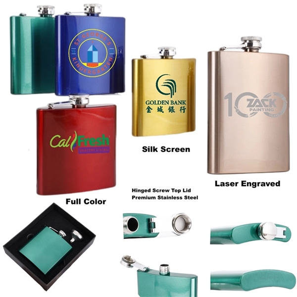 6 oz Hip Whisky Flask Stainless Steel Various Colours - 6 oz Hip Whisky Flask Stainless Steel Various Colours - Image 0 of 11