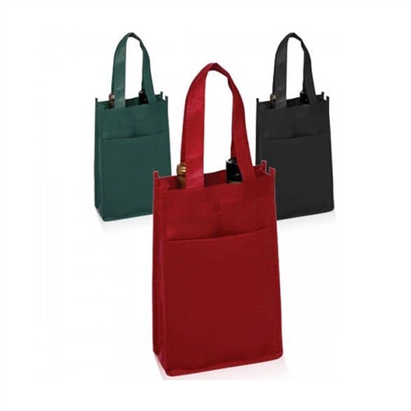 Carry On 2 Bottle Wine Tote Bag w/Pocket 12.9" x 8.6" x 4.3" - Carry On 2 Bottle Wine Tote Bag w/Pocket 12.9" x 8.6" x 4.3" - Image 1 of 3