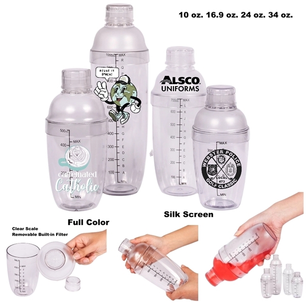 10/16.9/24 oz Clear Plastic Cocktail Shaker with Scale - 10/16.9/24 oz Clear Plastic Cocktail Shaker with Scale - Image 0 of 6
