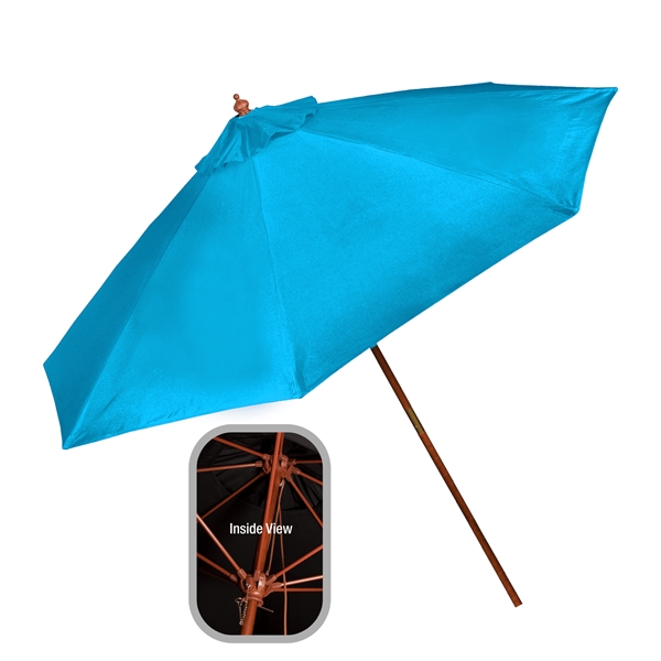 9' Wooden Polyester Market Umbrella - 9' Wooden Polyester Market Umbrella - Image 2 of 8