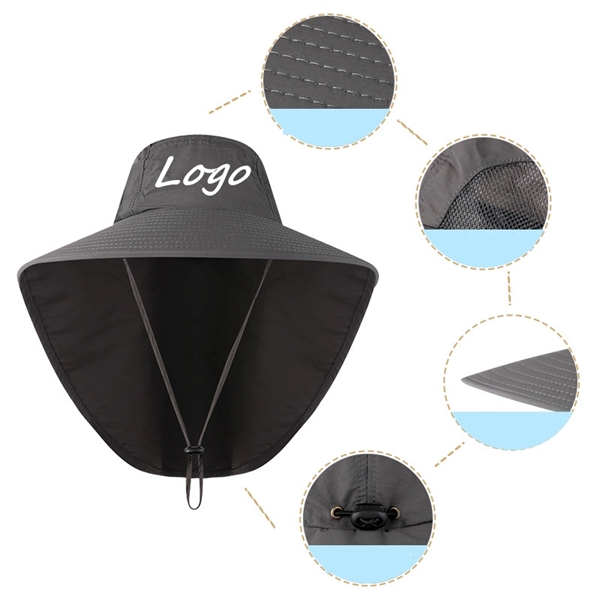 Outdoor Wide Brim Fishing Sun Hat with Neck Flap - Outdoor Wide Brim Fishing Sun Hat with Neck Flap - Image 1 of 5