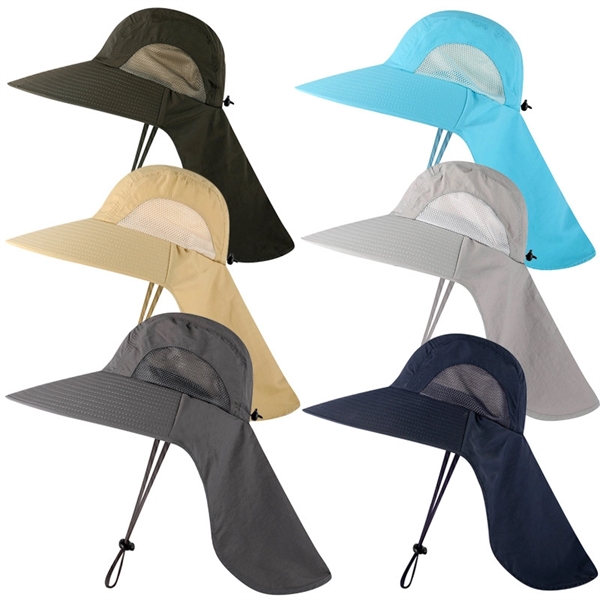 Outdoor Wide Brim Fishing Sun Hat with Neck Flap - Outdoor Wide Brim Fishing Sun Hat with Neck Flap - Image 2 of 5