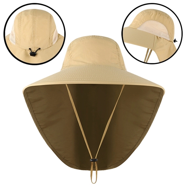 Outdoor Wide Brim Fishing Sun Hat with Neck Flap - Outdoor Wide Brim Fishing Sun Hat with Neck Flap - Image 3 of 5