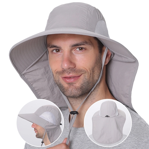 Outdoor Wide Brim Fishing Sun Hat with Neck Flap - Outdoor Wide Brim Fishing Sun Hat with Neck Flap - Image 4 of 5