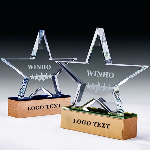 Crystal Star Award With Wooden Base - Crystal Star Award With Wooden Base - Image 0 of 4