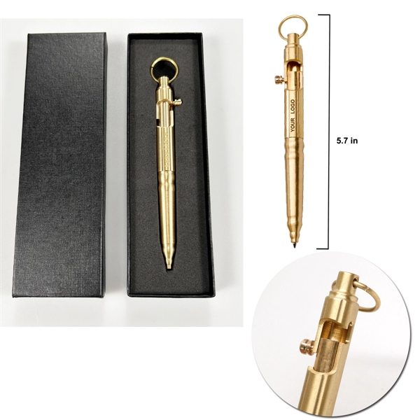 Creative EDC Solid Brass Bolt Action Pen with Hanging Ring