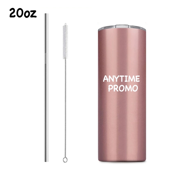 20 OZ Stainless Steel Skinny Tumblers with Straw - 20 OZ Stainless Steel Skinny Tumblers with Straw - Image 0 of 1