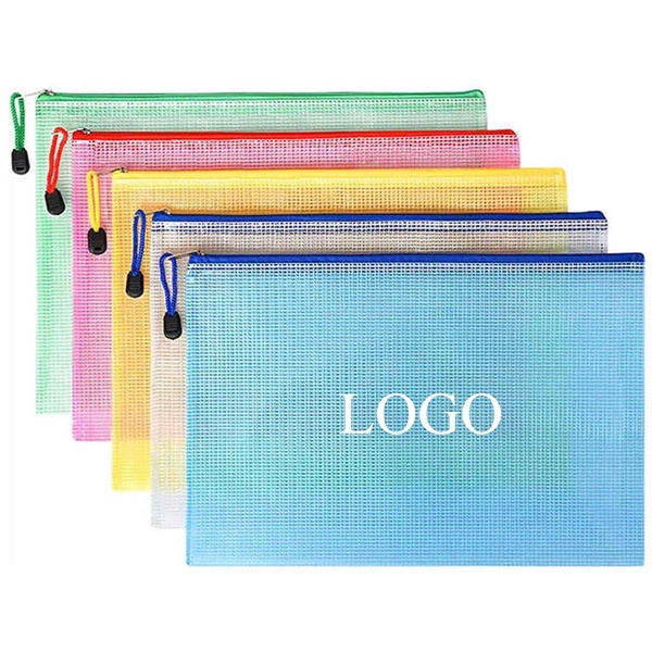 Plastic Mesh Zipper Pouch Document Bag