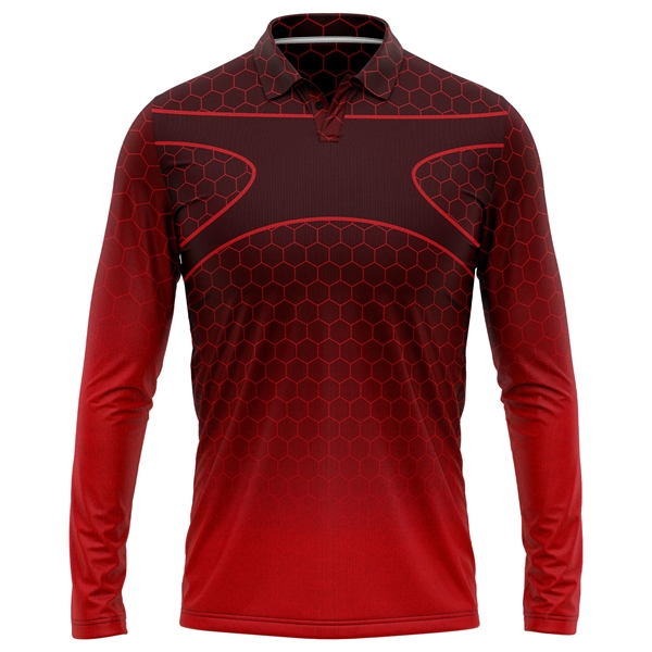 Unisex 180 GSM Jersey Cotton Feel Long Sleeve Polo T-Shirt - Unisex 180 GSM Jersey Cotton Feel Long Sleeve Polo T-Shirt - Image 4 of 5
