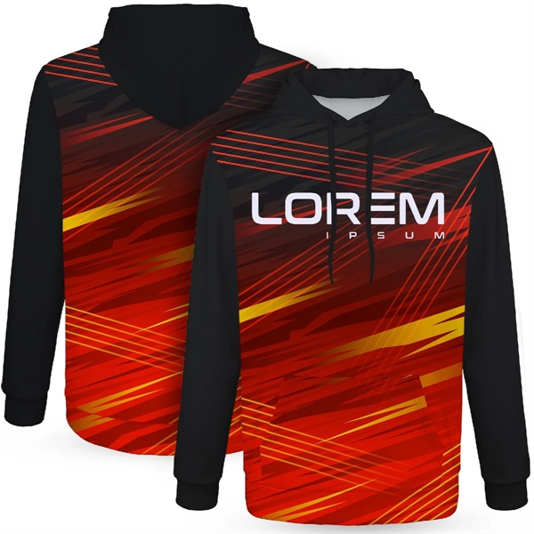 MEN'S CUSTOM SUBLIMATED LONG SLEEVE HOODED SWEATSHIRT - MEN'S CUSTOM SUBLIMATED LONG SLEEVE HOODED SWEATSHIRT - Image 3 of 4