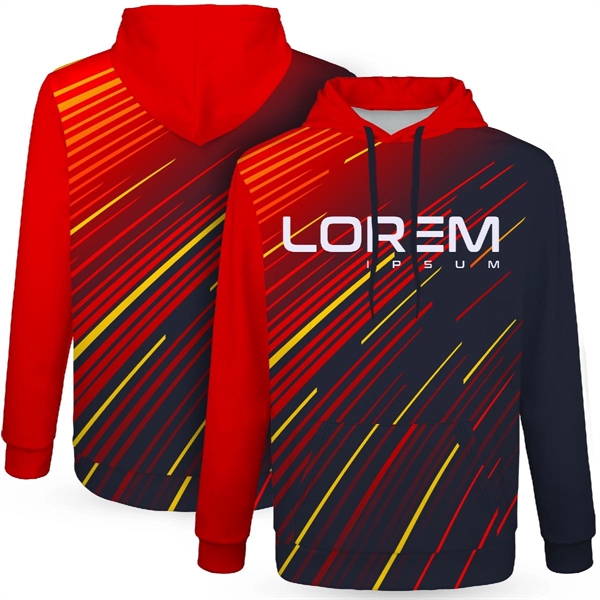 MEN'S CUSTOM SUBLIMATED LONG SLEEVE HOODED SWEATSHIRT - MEN'S CUSTOM SUBLIMATED LONG SLEEVE HOODED SWEATSHIRT - Image 1 of 4