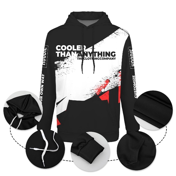 MEN'S CUSTOM SUBLIMATED LONG SLEEVE HOODED SWEATSHIRT - MEN'S CUSTOM SUBLIMATED LONG SLEEVE HOODED SWEATSHIRT - Image 2 of 4