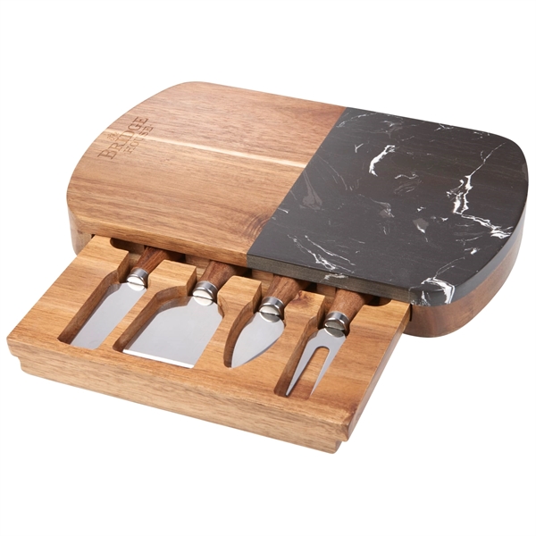 Black Marble Cheese Board Set with Knives - Black Marble Cheese Board Set with Knives - Image 5 of 6