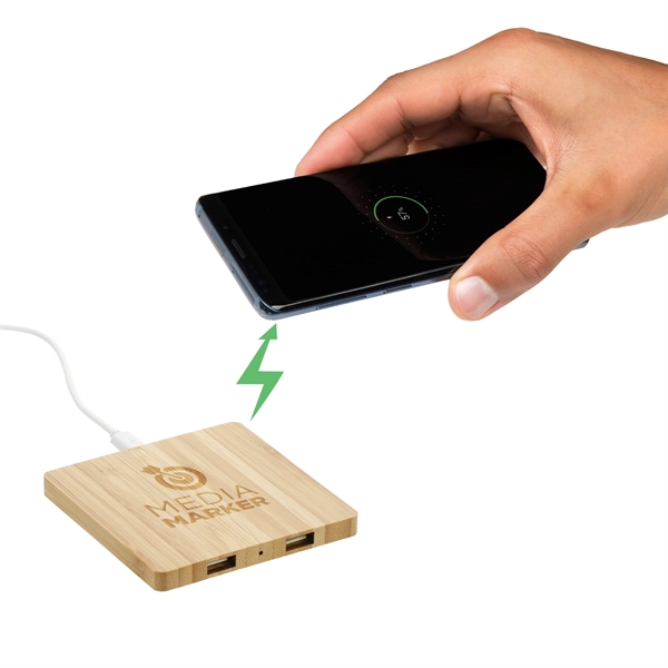 FSC® 100% Bamboo Wireless Charge Pad w/Dual Output - FSC® 100% Bamboo Wireless Charge Pad w/Dual Output - Image 0 of 0