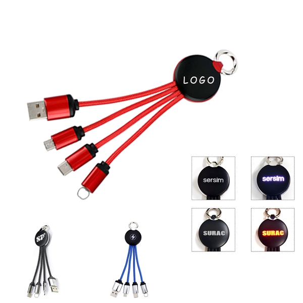 3 In 1 Portable Charging Cable With Illuminated Keychain - 3 In 1 Portable Charging Cable With Illuminated Keychain - Image 0 of 1