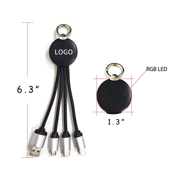 3 In 1 Portable Charging Cable With Illuminated Keychain - 3 In 1 Portable Charging Cable With Illuminated Keychain - Image 1 of 1