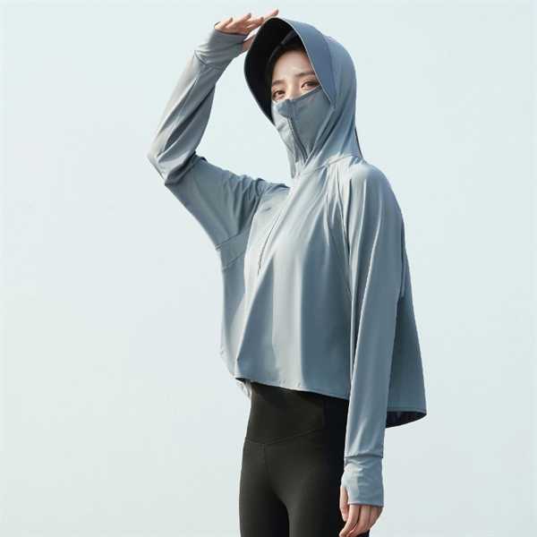 Sun Protection Jacket Hoodie Cooling Shirt with Face Mask - Sun Protection Jacket Hoodie Cooling Shirt with Face Mask - Image 1 of 4