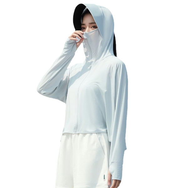 Sun Protection Jacket Hoodie Cooling Shirt with Face Mask - Sun Protection Jacket Hoodie Cooling Shirt with Face Mask - Image 2 of 4