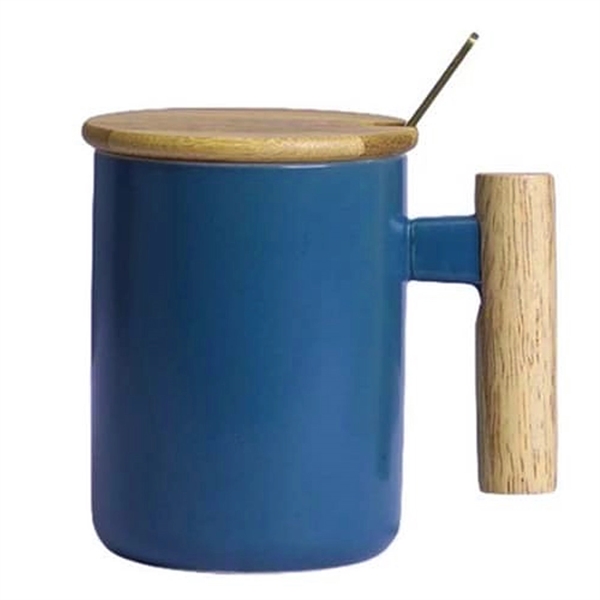 Nordic Ceramic Coffee Mug with Lid & Polished Wooden Handle - Nordic Ceramic Coffee Mug with Lid & Polished Wooden Handle - Image 2 of 8