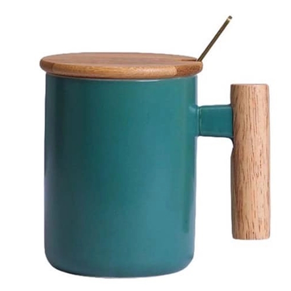 Nordic Ceramic Coffee Mug with Lid & Polished Wooden Handle - Nordic Ceramic Coffee Mug with Lid & Polished Wooden Handle - Image 4 of 8