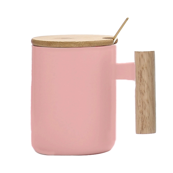 Nordic Ceramic Coffee Mug with Lid & Polished Wooden Handle - Nordic Ceramic Coffee Mug with Lid & Polished Wooden Handle - Image 5 of 8