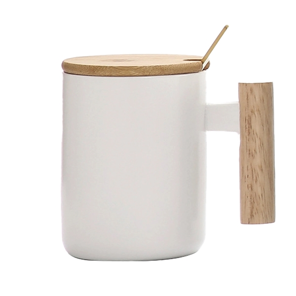 Nordic Ceramic Coffee Mug with Lid & Polished Wooden Handle - Nordic Ceramic Coffee Mug with Lid & Polished Wooden Handle - Image 8 of 8